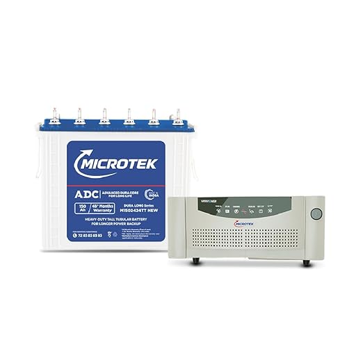 51IbBNs+qFL._SX522_ Microtek Inverter & Battery Combo | Super Power UPS 900 (800VA) 12V Pure Sine Wave Inverter with M1502424JT 150Ah/12V Tall Tubular Battery | Power Backup for Home, Office & Shops - Image 1
