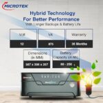 Microtek Inverter & Battery Combo | Smart Hybrid New 875 (715VA) 12V Pure Sine Wave Inverter with M1502424JT 130Ah/12V Tall Tubular Battery | Reliable Power Backup for Home, Office & Shops - Image 3