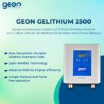 Geon GELITHIUM, 2500 VA Pure Sine Wave Inverter Integrated with 2560Wh Lithium-Ion Battery for Home, Office & Shop, 100 Ah, Long backup equivalent of 300 Ah, With wheels, Intelli BMS, 5 yrs warranty - Image 2