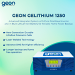 Geon GELITHIUM, 1250 VA Pure Sine Wave Inverter Integrated with 1280Wh Lithium-Ion Battery for Home, Office & Shop, 100 Ah, Long backup equivalent of 160 Ah, With wheels, Intelli BMS, 5 yrs warranty - Image 2