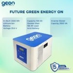 Geon GELITHIUM, 2500 VA Pure Sine Wave Inverter Integrated with 2560Wh Lithium-Ion Battery for Home, Office & Shop, 100 Ah, Long backup equivalent of 300 Ah, With wheels, Intelli BMS, 5 yrs warranty - Image 4