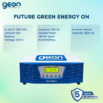 Geon GELITHIUM, 1250 VA Pure Sine Wave Inverter Integrated with 1280Wh Lithium-Ion Battery for Home, Office & Shop, 100 Ah, Long backup equivalent of 160 Ah, With wheels, Intelli BMS, 5 yrs warranty - Image 4